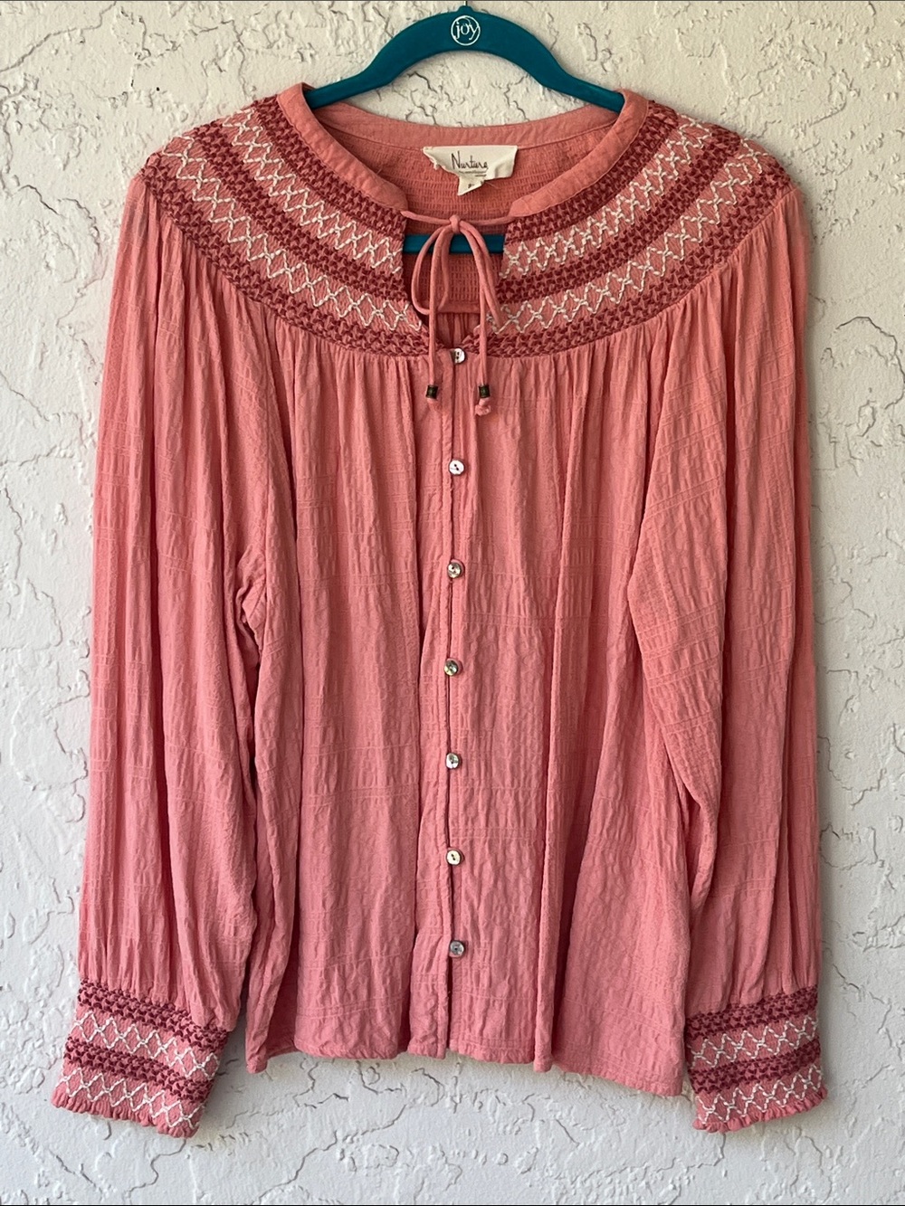 Nurture by Lamaze Rose Pink Embroidered Yoke Button-Down Top